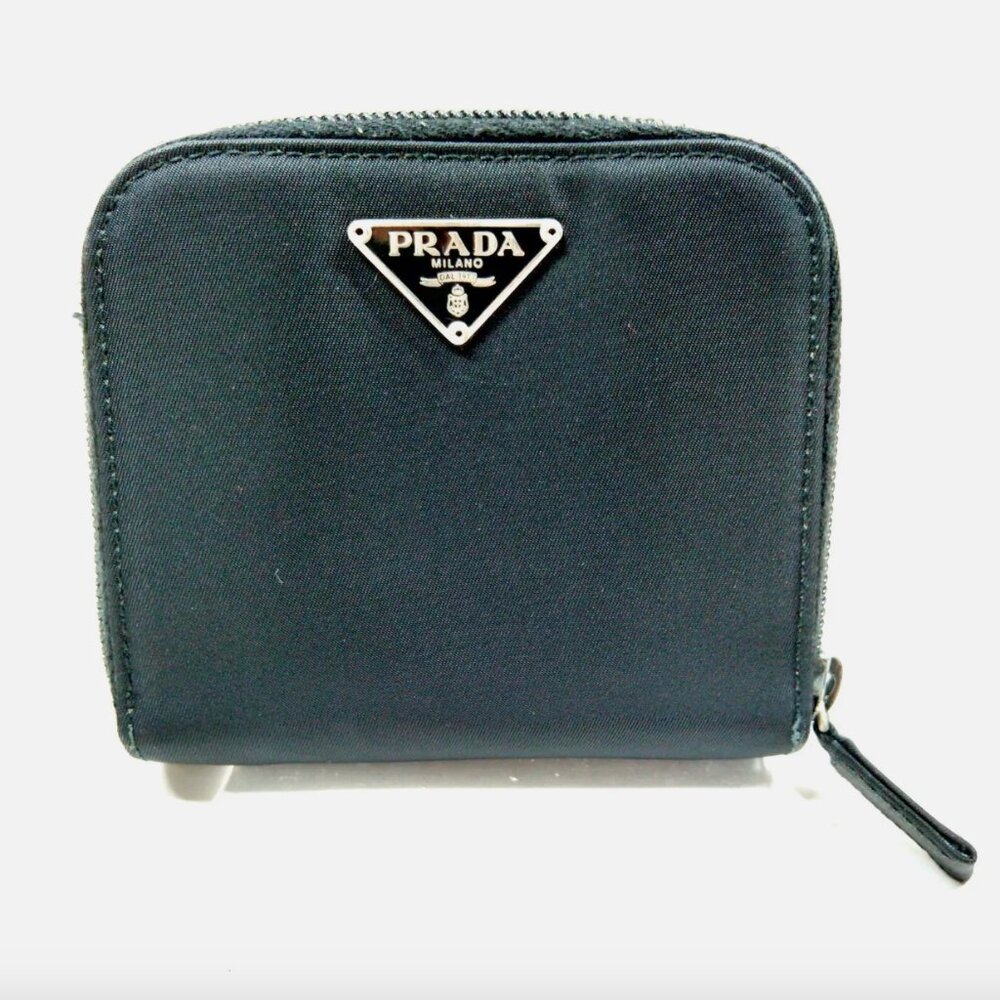 Prada Black Nylon Compact Zippy Wallet